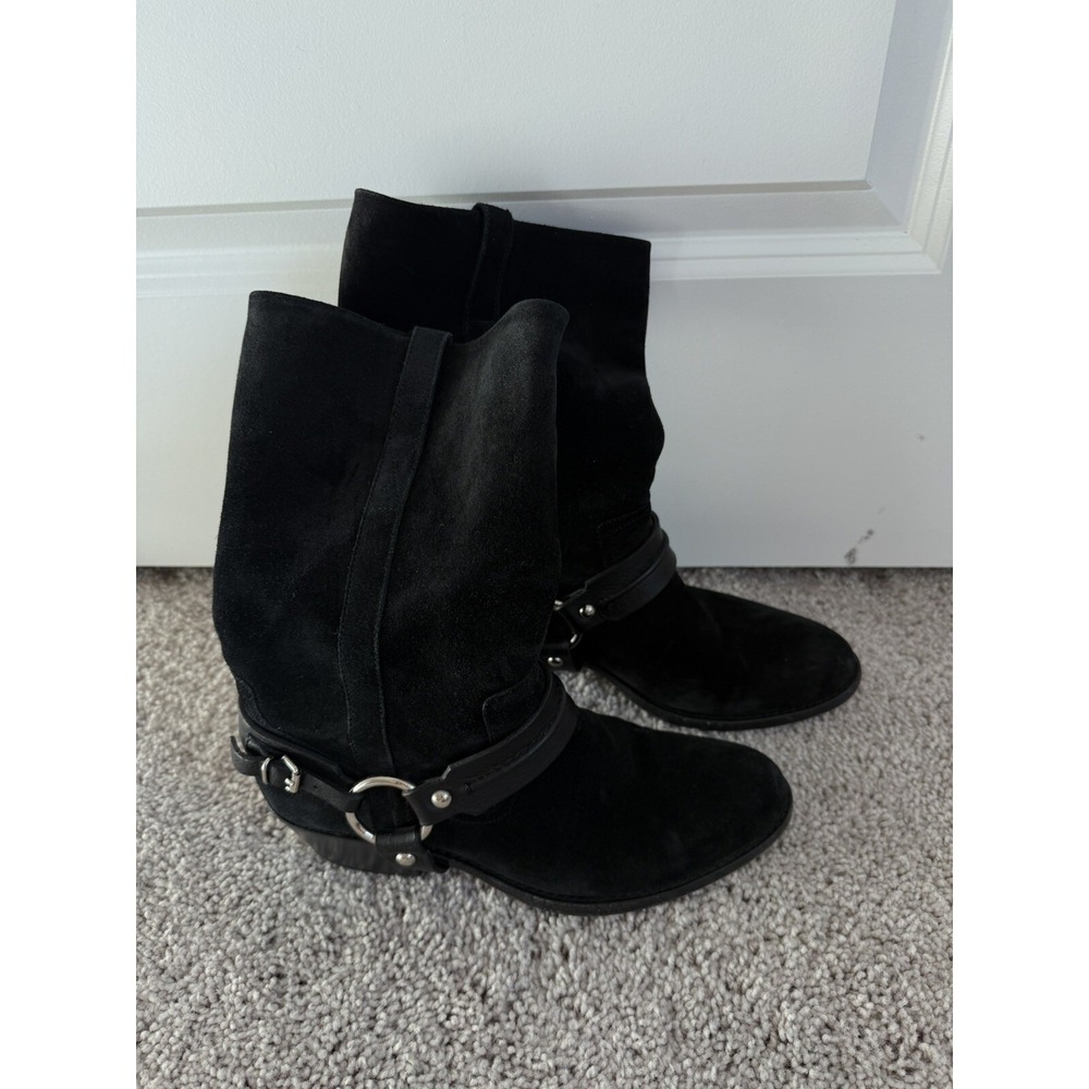 Barbara Bui Biker Moto Suede Ankle Boots Size 8 EU38 Pull On Straps And‎ Ring - Picture 3 of 11